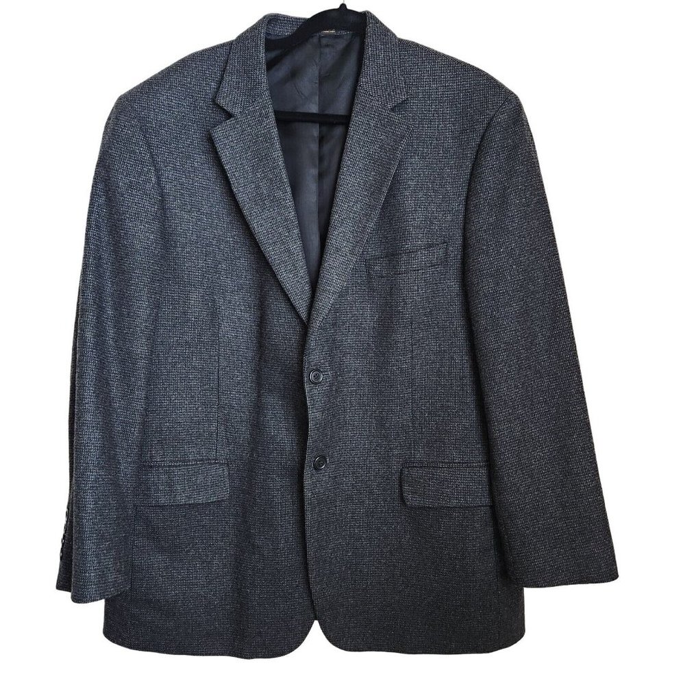 Stafford‎ Men's Blazer Size 44R Black Wool Blend Collared Two Button Suit Jacket